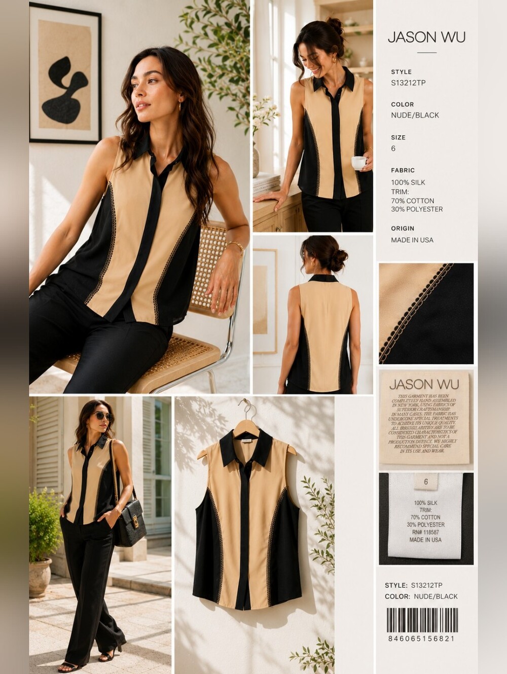 Jason Wu Sleeveless Silk & Cotton Blend Top – NWT, Made in USA